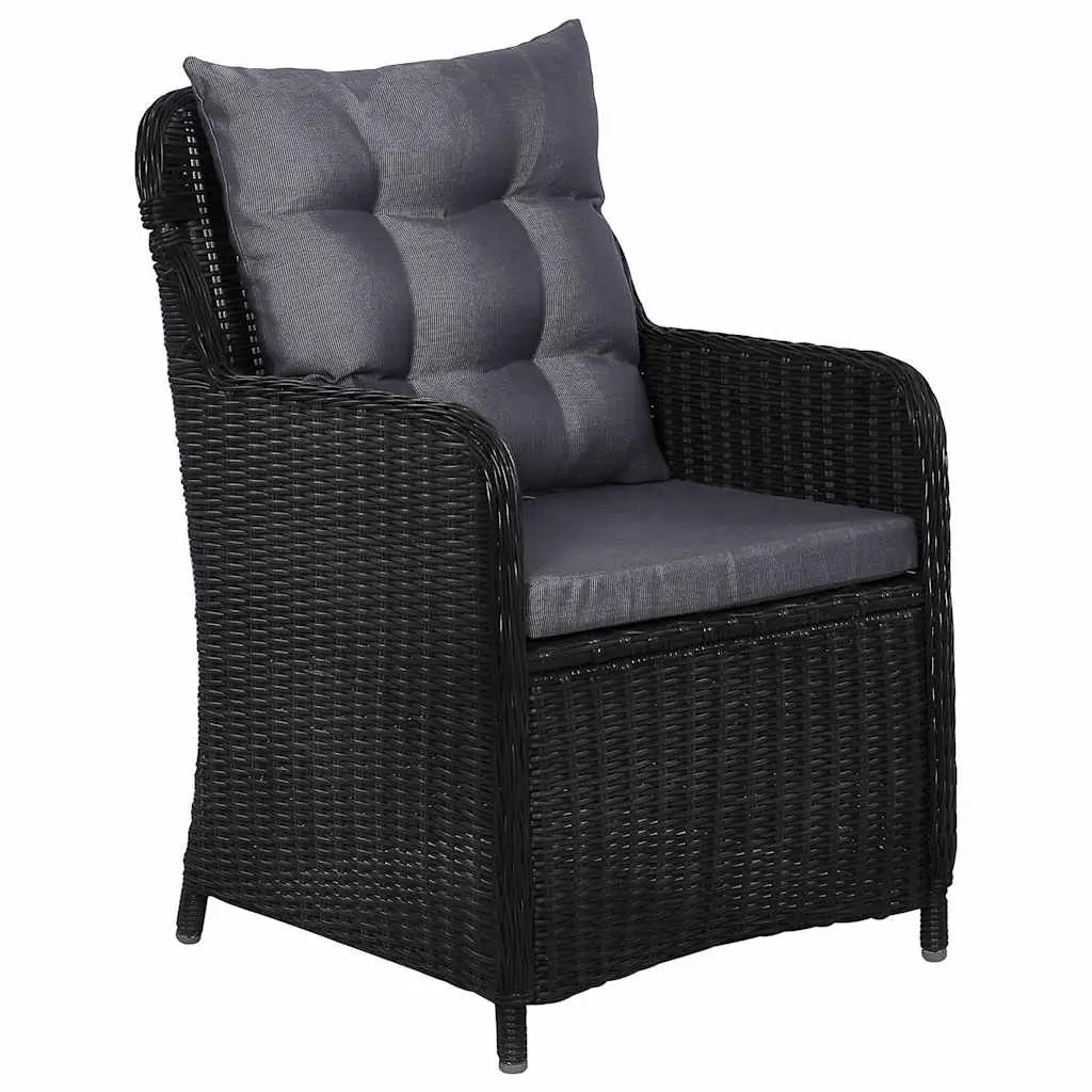 9 Piece Outdoor Dining Set Black Poly Rattan Patio Garden Furniture with Steel