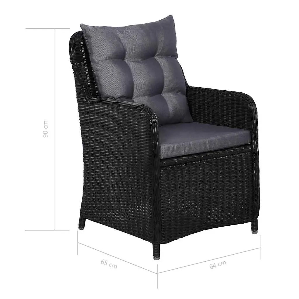 9 Piece Outdoor Dining Set Black Poly Rattan Patio Garden Furniture with Steel
