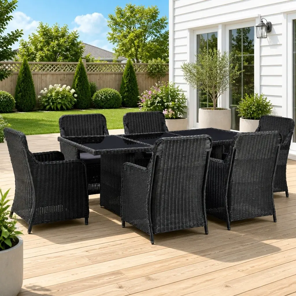 7 Piece Outdoor Dining Set in Black