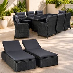 11 Piece Outdoor Dining Set: Black Poly Rattan