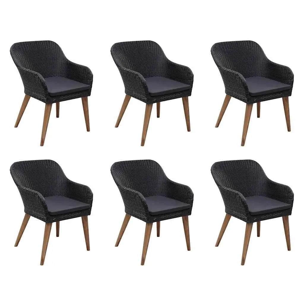 Outdoor Dining Set 7 Piece Poly Rattan Patio Furniture with Cushions Black