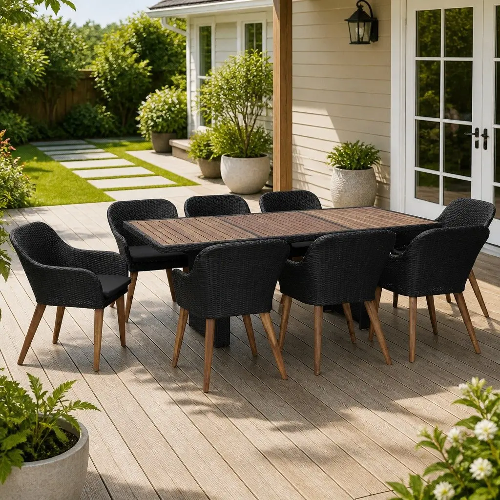 9 Piece Outdoor Dining Set Patio Furniture for Garden Black