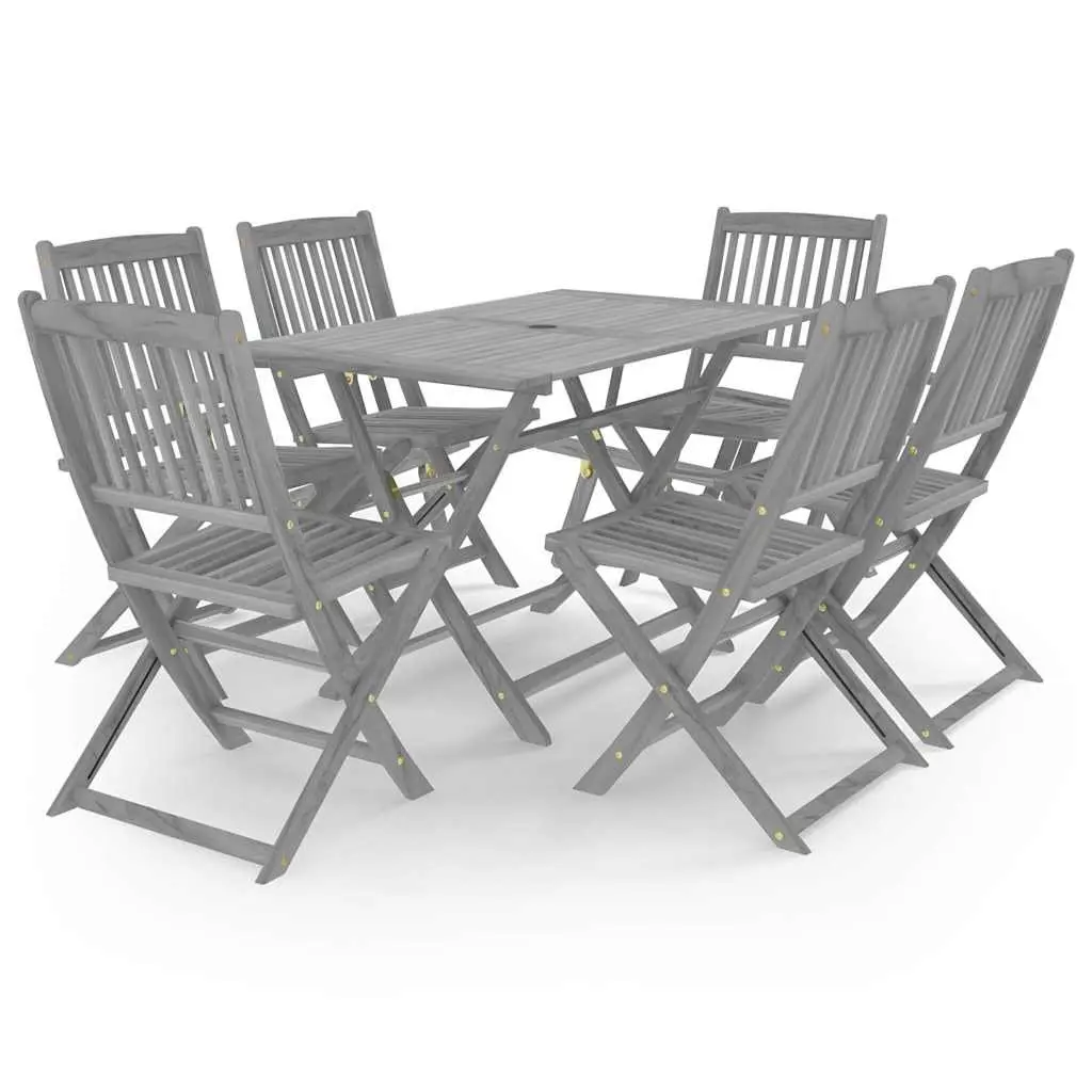 7 Piece Outdoor Dining Set Folding Garden Table Chairs Grey Acacia Wood