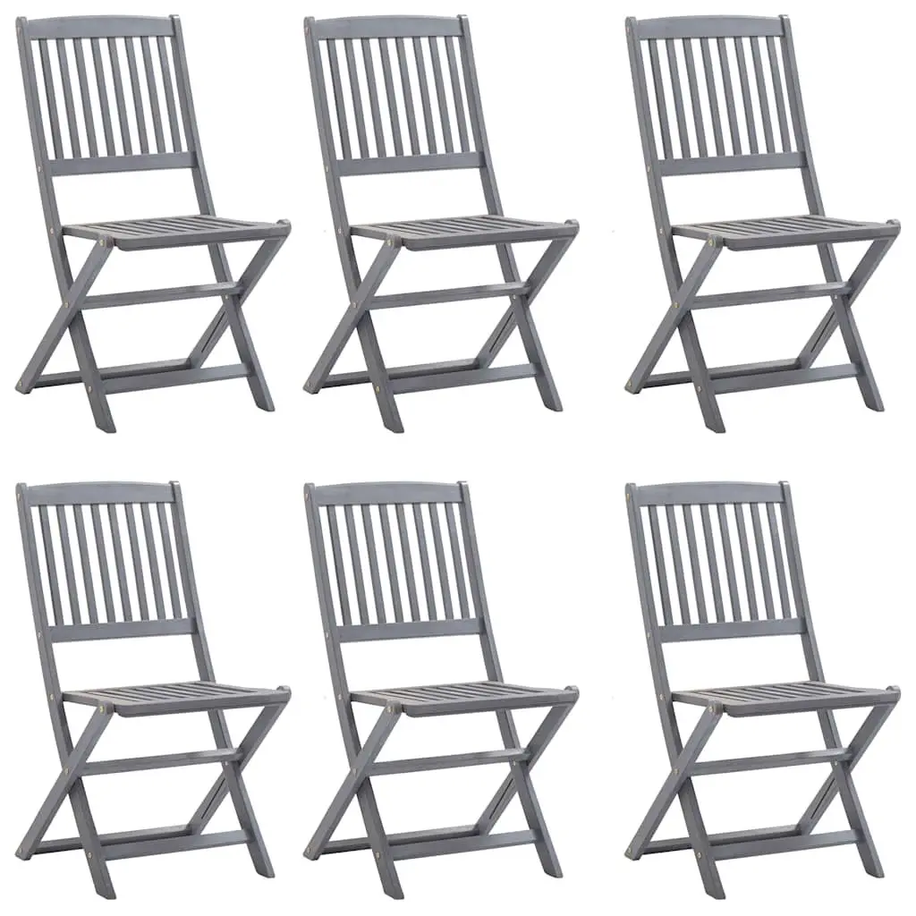 7 Piece Outdoor Dining Set Folding Garden Table Chairs Grey Acacia Wood