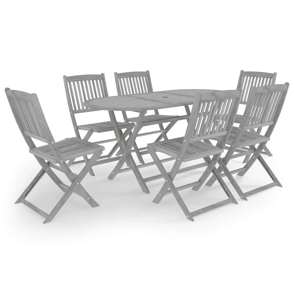 Garden Dining Set Outdoor Use 7 Piece Wooden Table Chairs Foldable Grey