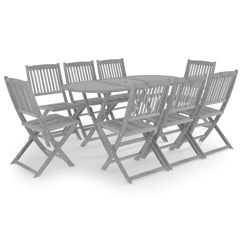 9 Piece Outdoor Garden Dining Set Acacia Wood Folding Table Chairs Grey