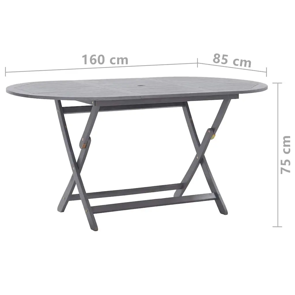 9 Piece Outdoor Garden Dining Set Acacia Wood Folding Table Chairs Grey