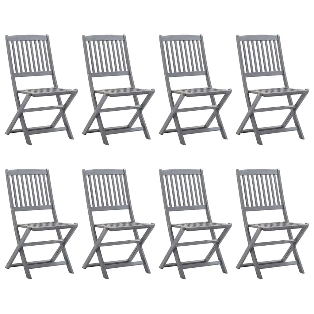 9 Piece Outdoor Garden Dining Set Acacia Wood Folding Table Chairs Grey