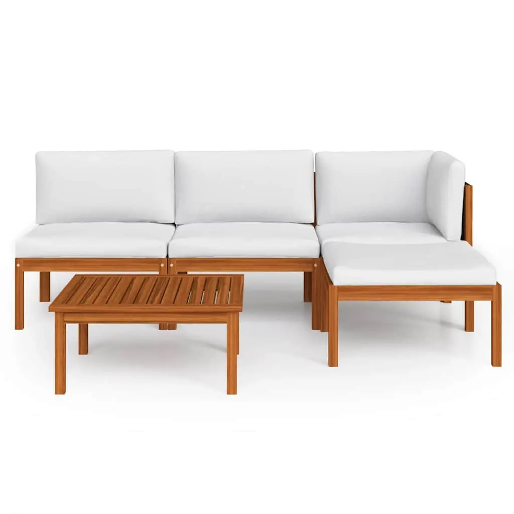 5 Piece Outdoor Garden Lounge Set Rope Woven Backrest Acacia Wood Cushions