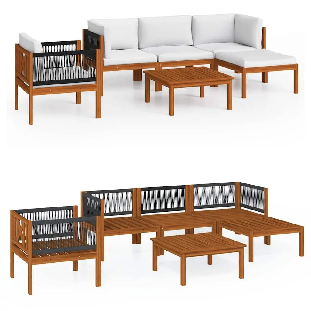 6 Piece Garden Lounge Set Rope Woven Backrest Outdoor Patio Furniture with