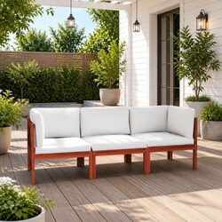 3-Seater Outdoor Sofa: Acacia Wood Frame with Cream Cushions