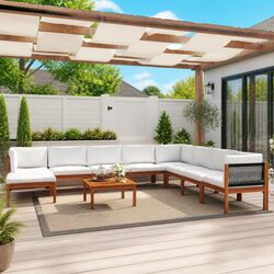9-Piece Outdoor Lounge Set - Solid Acacia Wood & Cushions