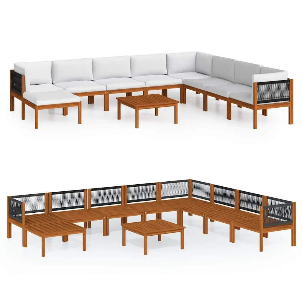 Garden Lounge Set 9 Piece Outdoor Furniture Rope Weave Wood Patio Sofa Cushions