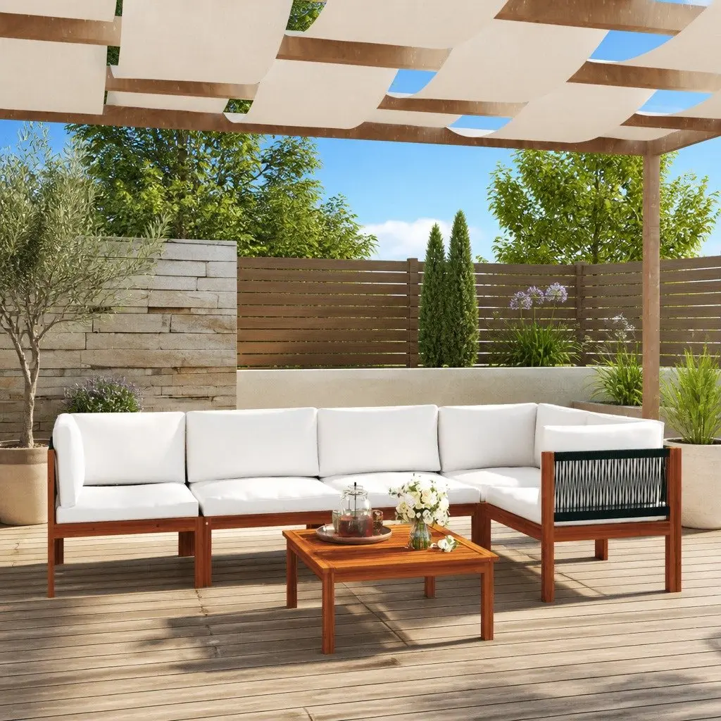 Garden Lounge Set Outdoor Furniture 6 Piece Patio Sofa Cream