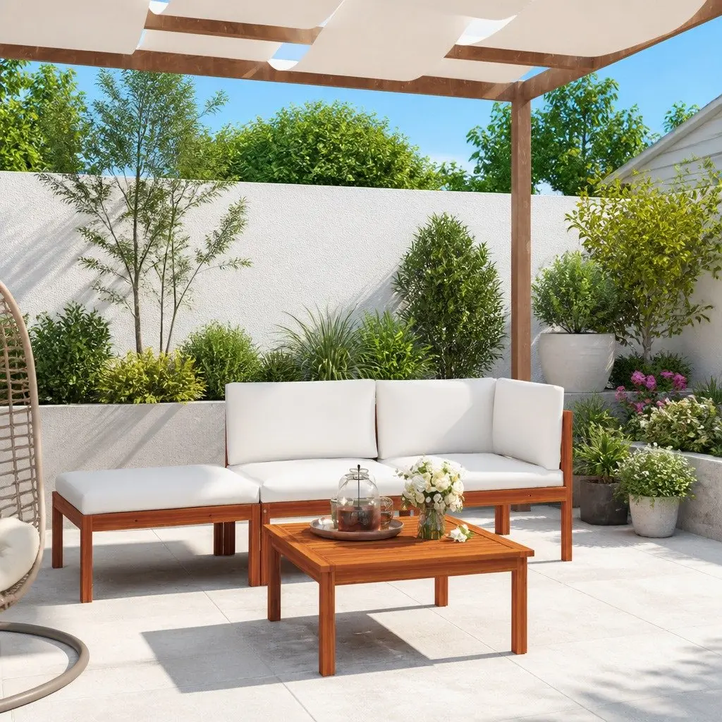 Garden Lounge Set 4 Piece Patio Furniture Cream Rope Backrest