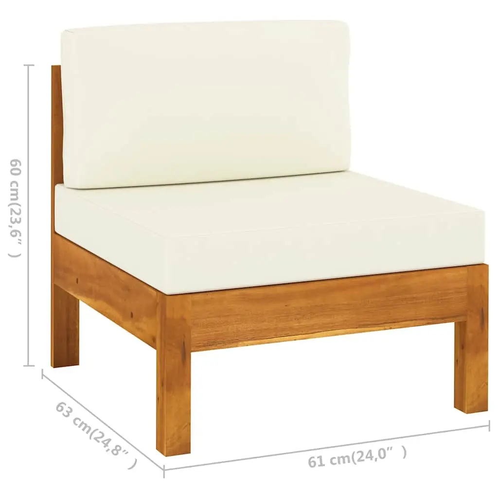 3-Seater Garden Sofa Outdoor Use Solid Acacia Wood Frame Cream Cushions