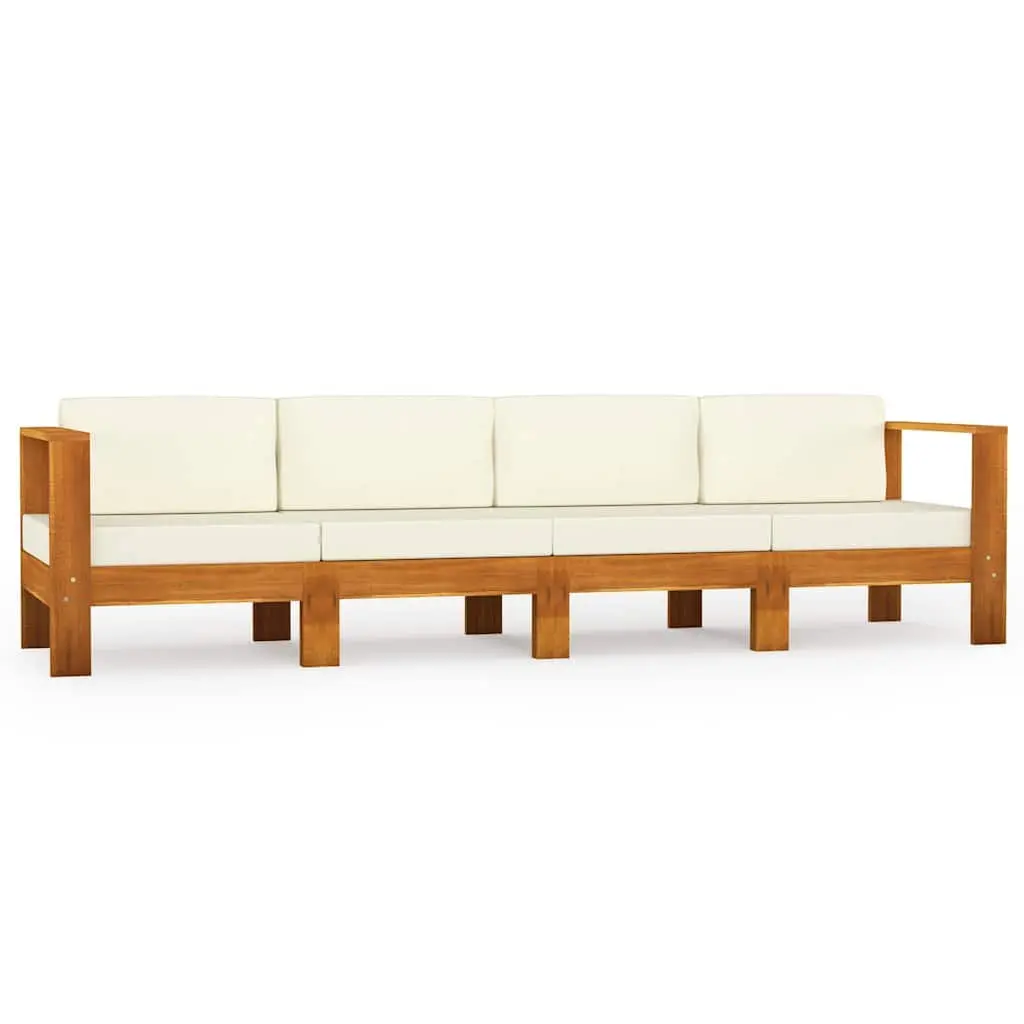 4SeaterSolidAcaciaWoodGardenSofaOutdoorLoungeCouchWithCreamCushions