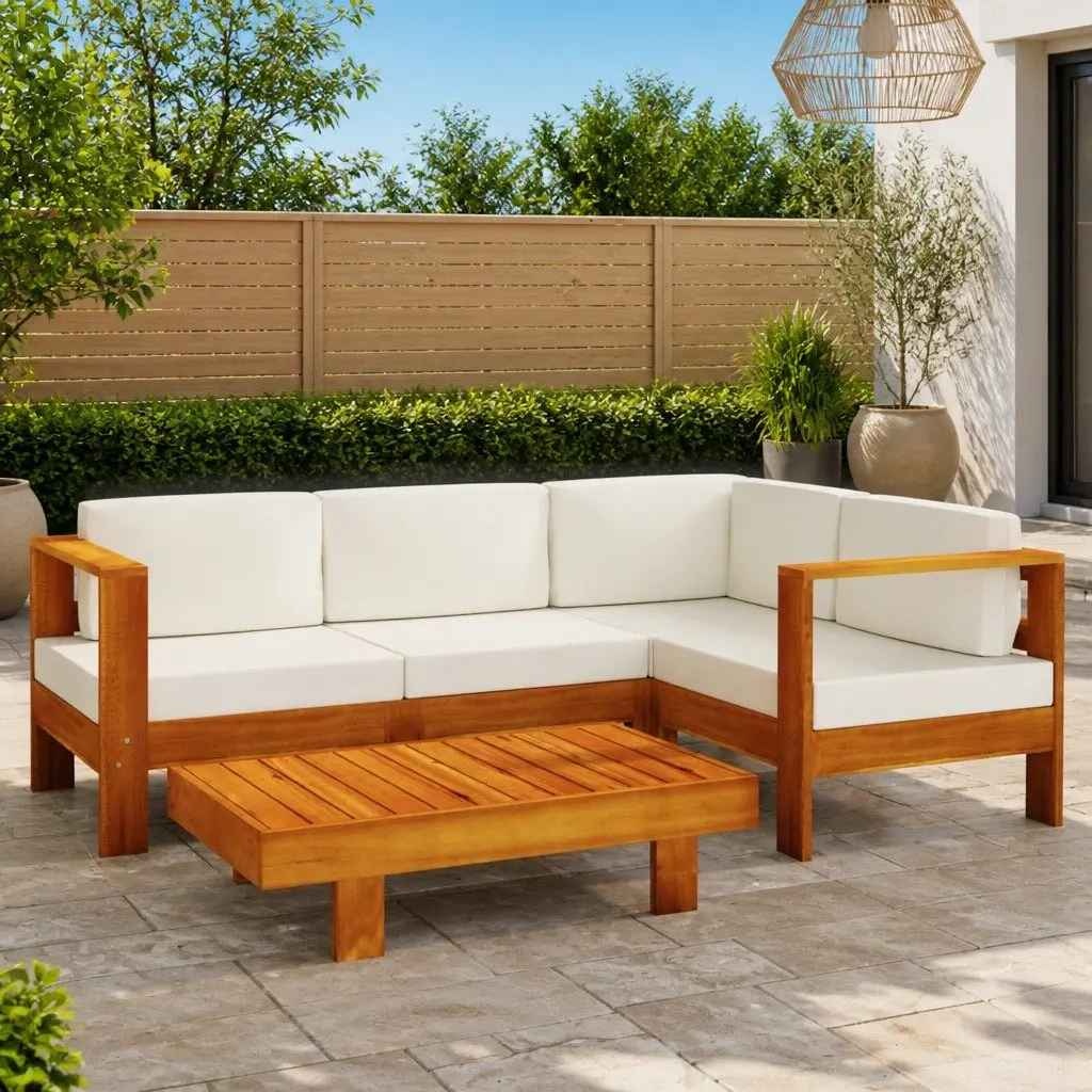 5 Piece Outdoor Garden Lounge Set for Patio and Balcony Acacia Wood with Cushions