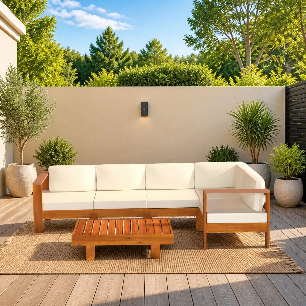 6 Piece Garden Lounge Set Outdoor Use Acacia Wood with Cushions