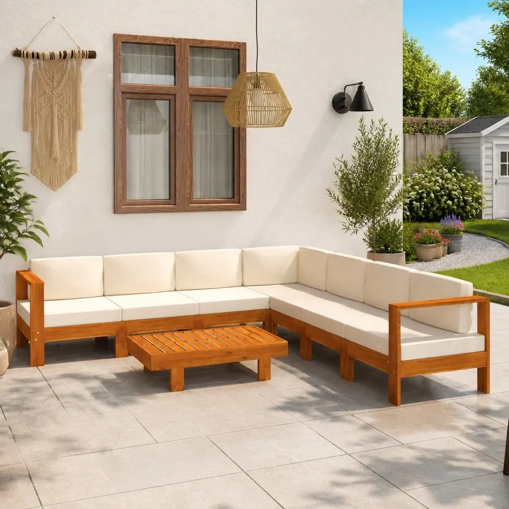 8 Piece Garden Lounge Set for Patio Balcony Garden Acacia Wood White