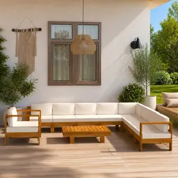 10 Piece Garden Lounge Set – Acacia Wood, 100 x 60 cm