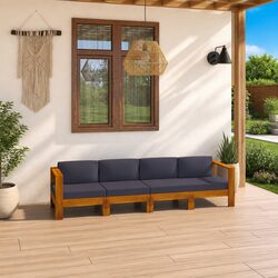 4-Seater Garden Sofa with Solid Acacia Wood and Grey Cushions