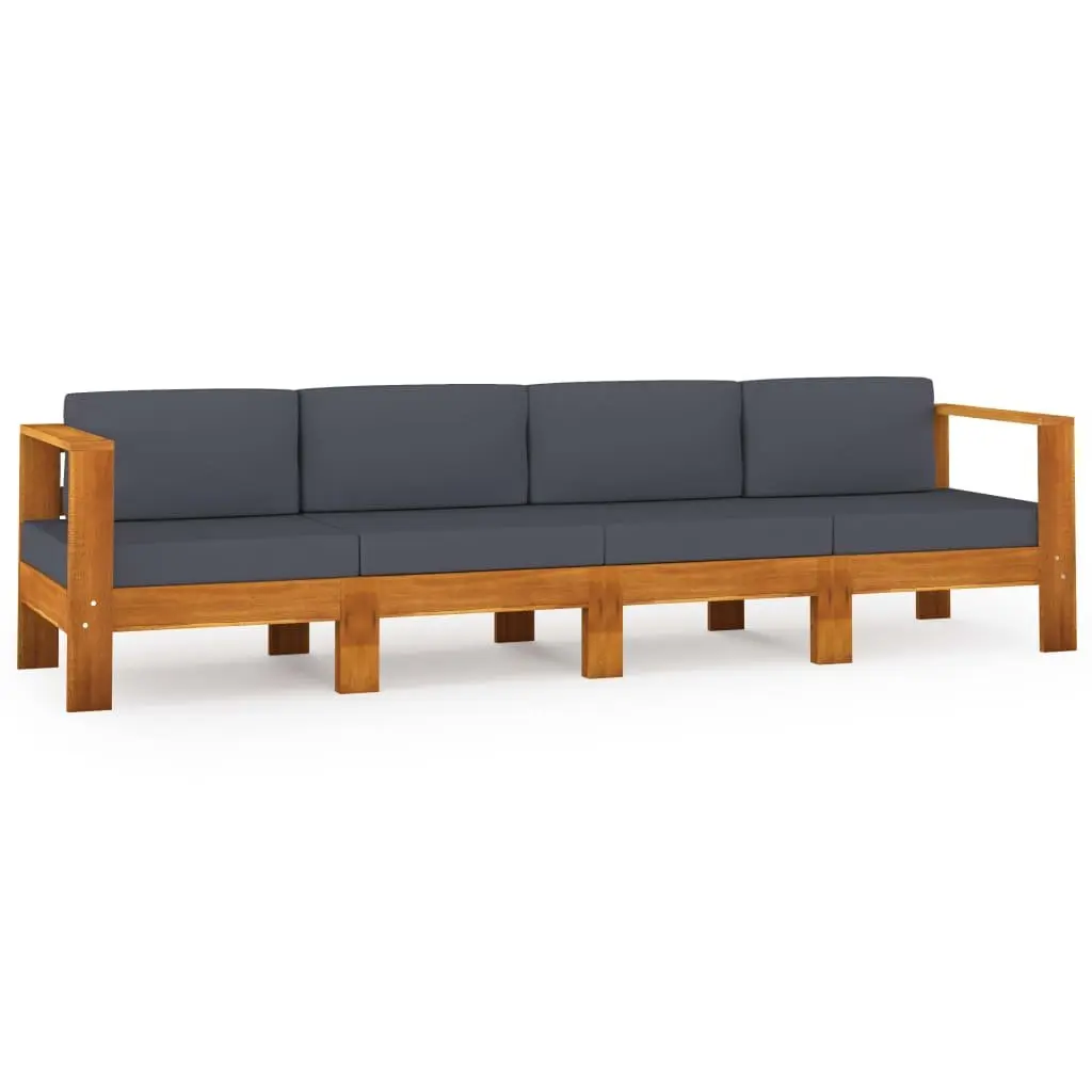 4-Seater Garden Sofa Outdoor Patio Couch Acacia Wood with Grey Cushions