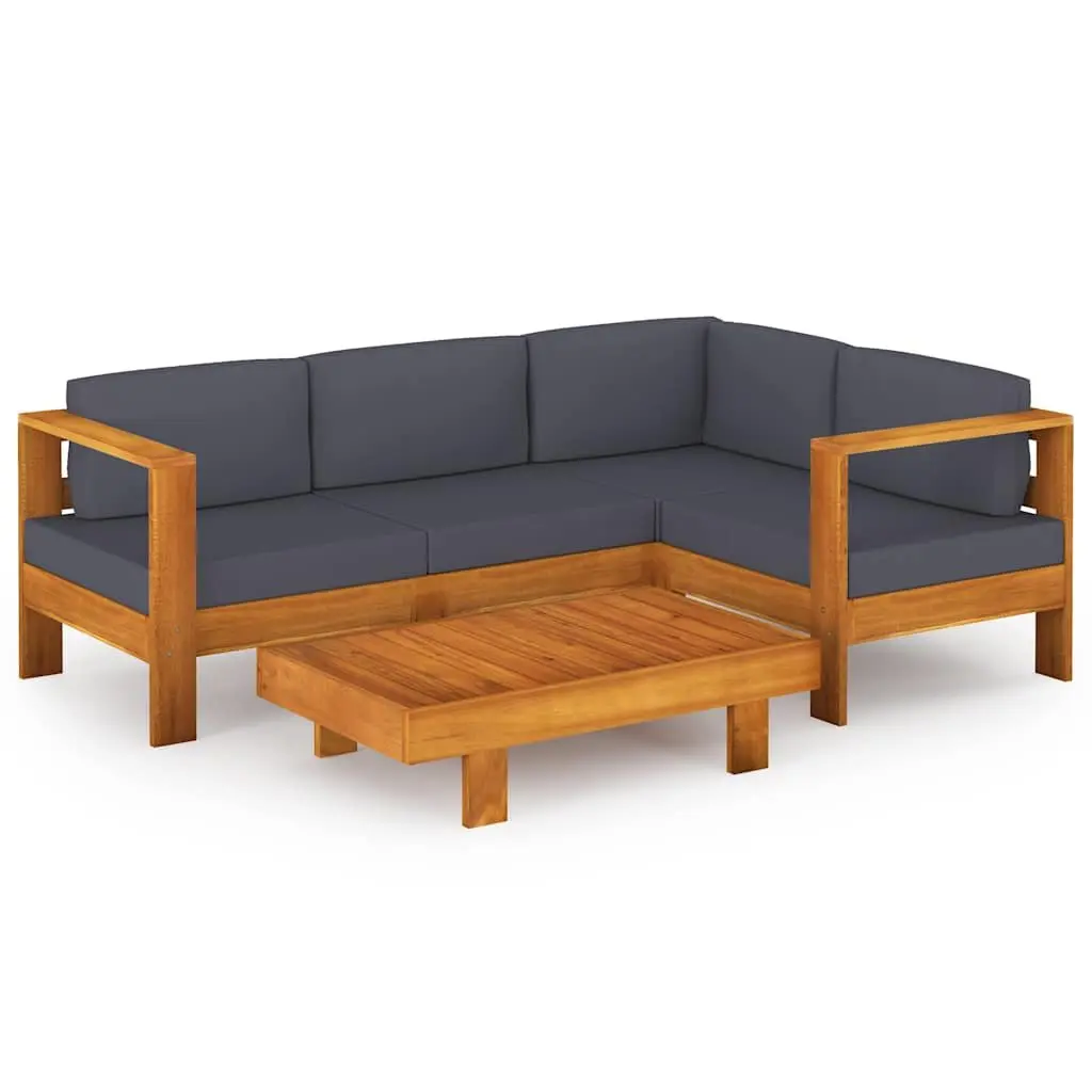 5 Piece Outdoor Acacia Wood Lounge Set for Patio Garden with Thick Cushions