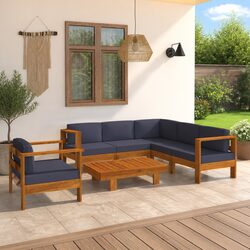 7 Piece Garden Lounge Set Acacia Wood Outdoor Furniture Patio Seating with Grey