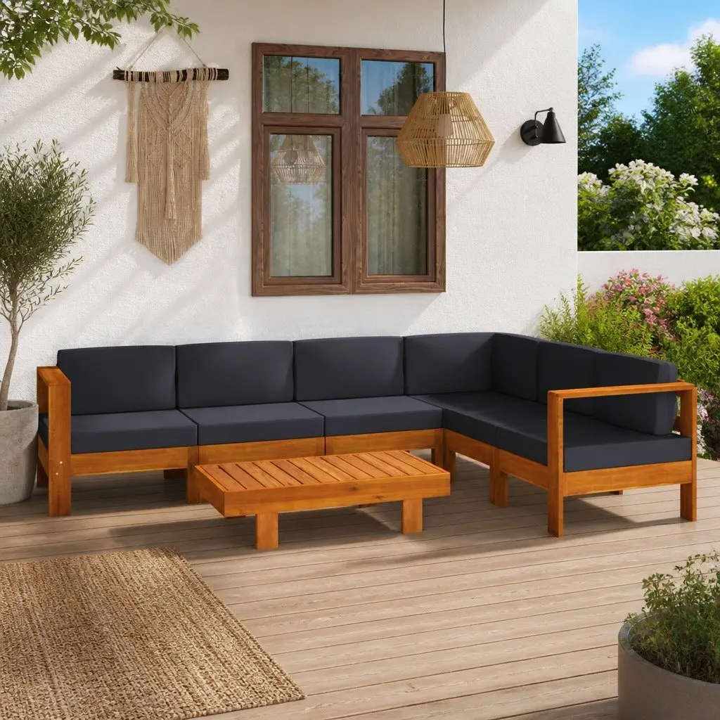 7 Piece Outdoor Lounge Set Acacia Wood for Garden Patio with Grey Cushions