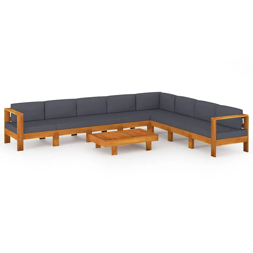 Garden Lounge Set 9 Piece Outdoor Furniture Acacia Wood Grey Cushions Patio