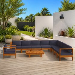 10-Piece Acacia Wood Lounge Set with Grey Cushions