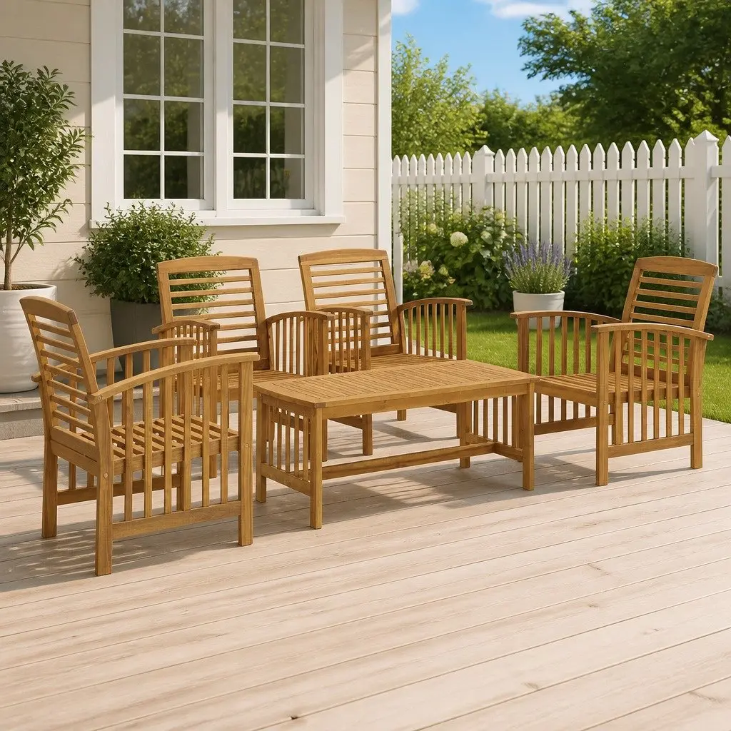 Garden Lounge Set Outdoor Furniture 5 Piece Solid Wood Patio Sofa Coffee Table