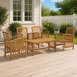 Garden Lounge Set 5 Piece Outdoor Furniture Solid Wood Patio Sofa Coffee Table