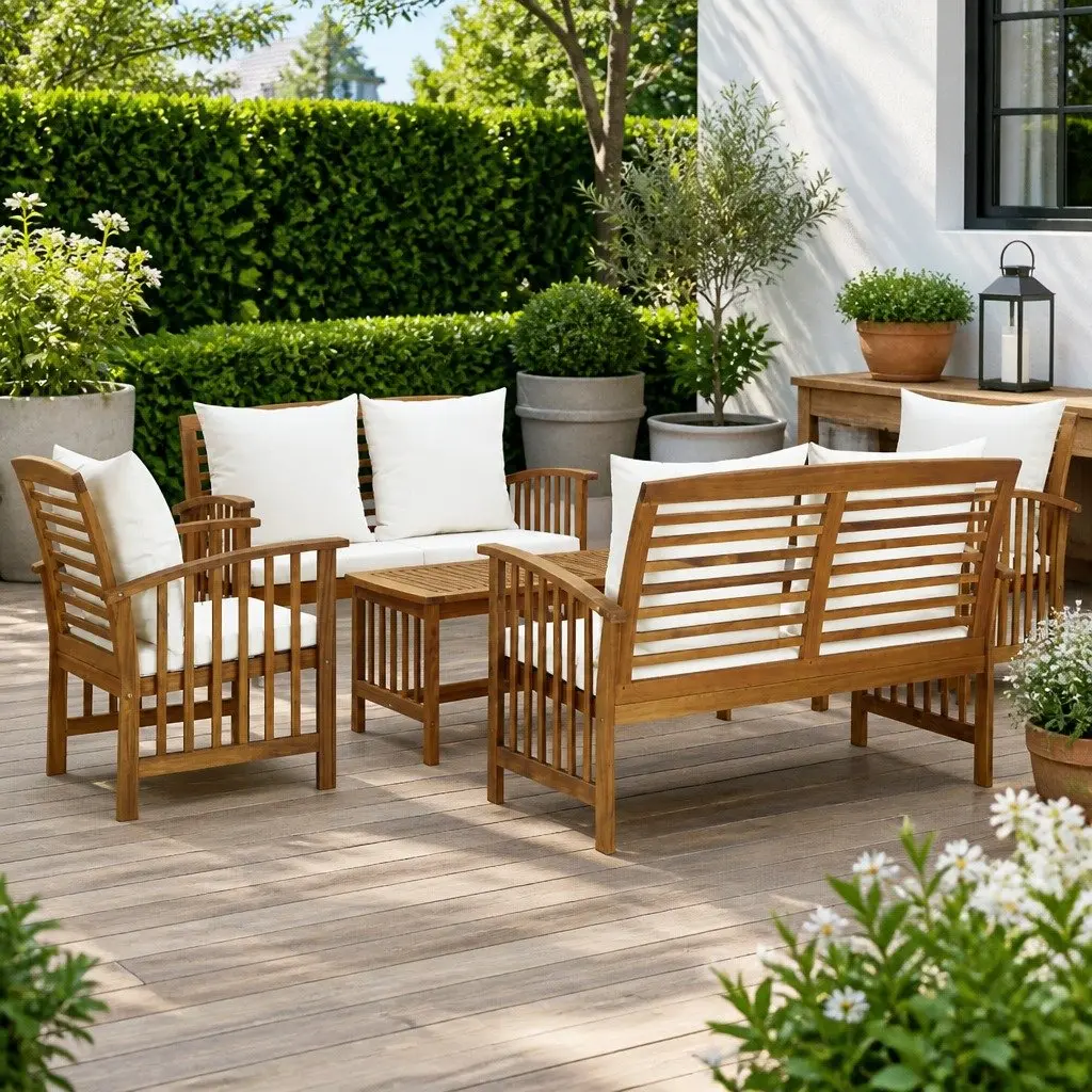 5 Piece Garden Lounge Set Outdoor Furniture Acacia Wood with Cushions