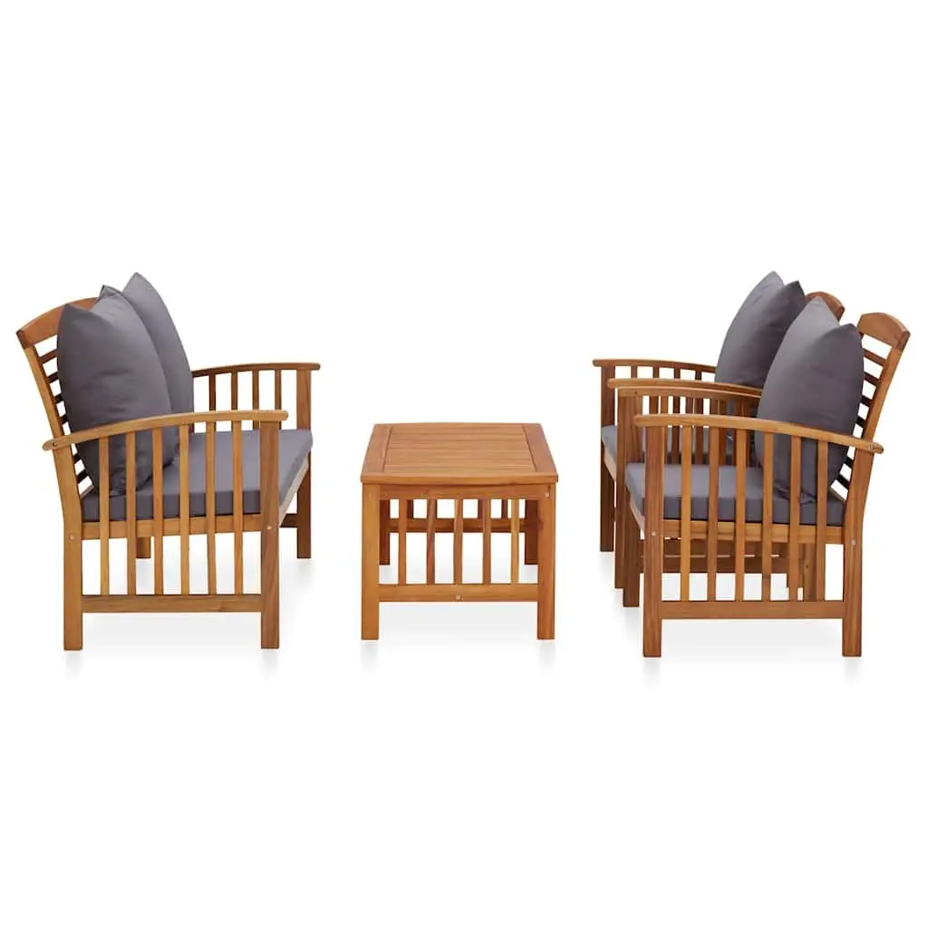 Garden Lounge Set 4 Piece Outdoor Furniture Patio Seating Grey Cushions Wood