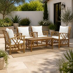5 Piece Garden Lounge Set with Cushions Outdoor Patio Furniture White Acacia