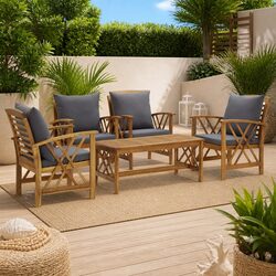 5 Piece Garden Lounge Set Outdoor Furniture Patio Sofa Coffee Table Cushions