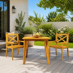 3 Piece Garden Dining Set Solid Acacia Wood Slatted Patio Outdoor Furniture