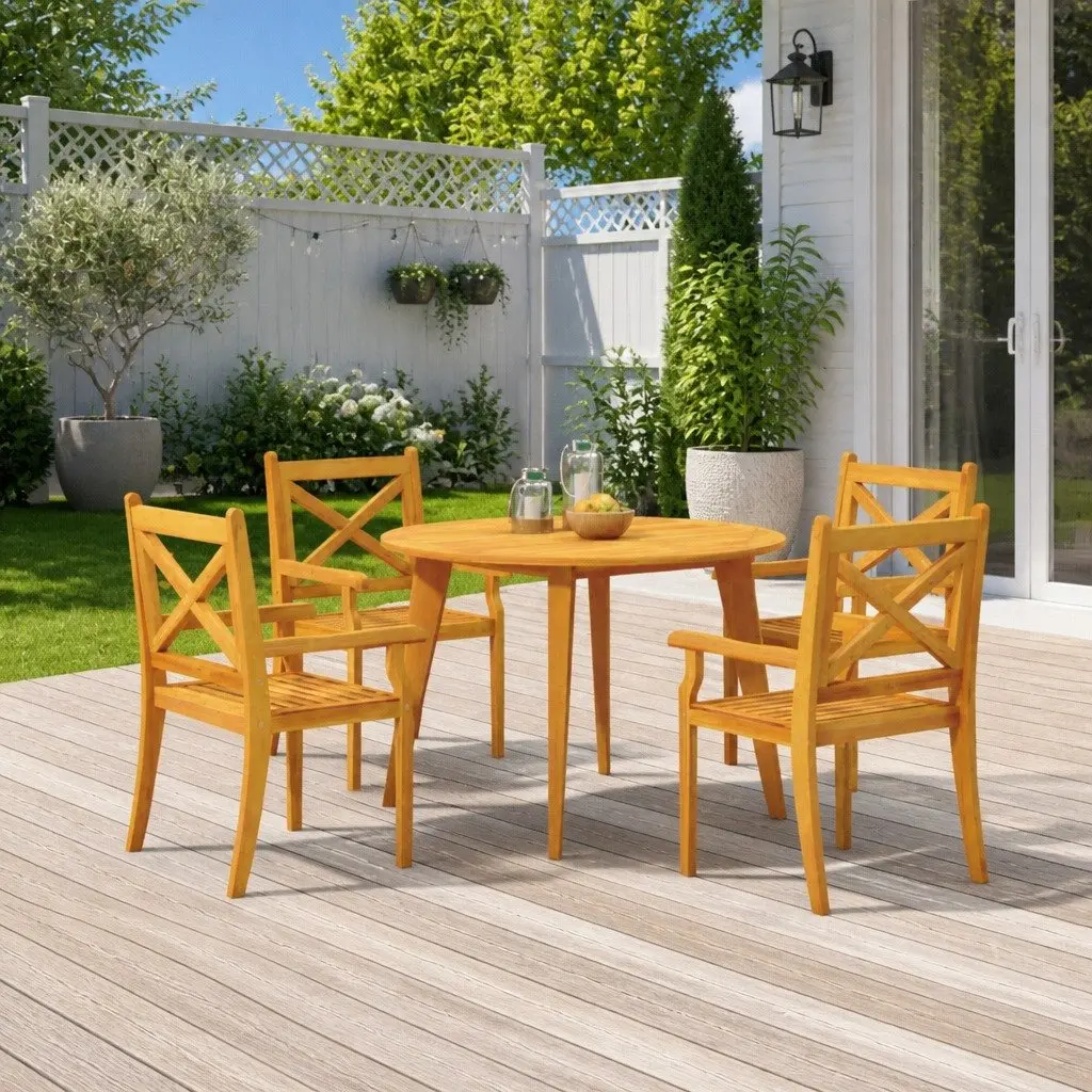 Garden Dining Set Outdoor Use 5 Piece Brown Wood
