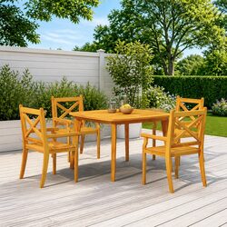 5-Piece Garden Dining Set - Solid Acacia Wood Construction