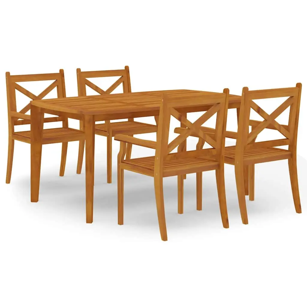 5 Piece Outdoor Garden Dining Set Solid Acacia Wood Patio Table and Chairs Brown