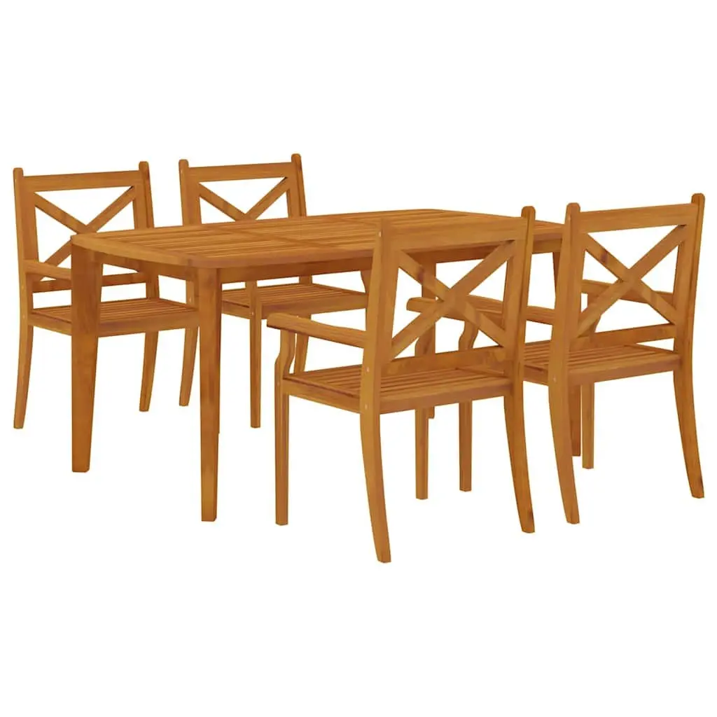 5 Piece Outdoor Garden Dining Set Solid Acacia Wood Patio Table and Chairs Brown