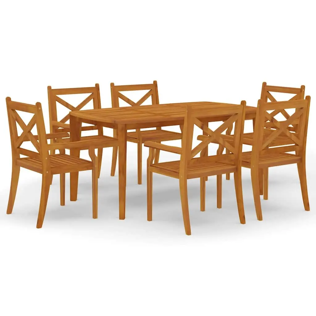 7 Piece Outdoor Garden Dining Set Solid Acacia Wood Patio Table Chairs Brown