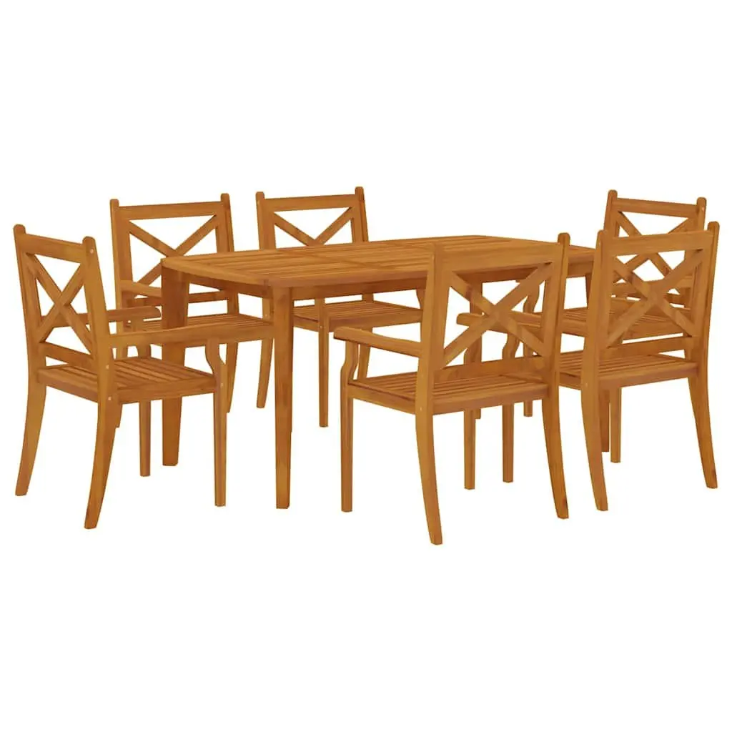 7 Piece Outdoor Garden Dining Set Solid Acacia Wood Patio Table Chairs Brown