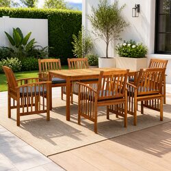 Garden Dining Set - 7 Piece Acacia Wood with Grey Finish
