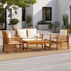4-Piece Acacia Wood Garden Lounge Set – Brown Finish