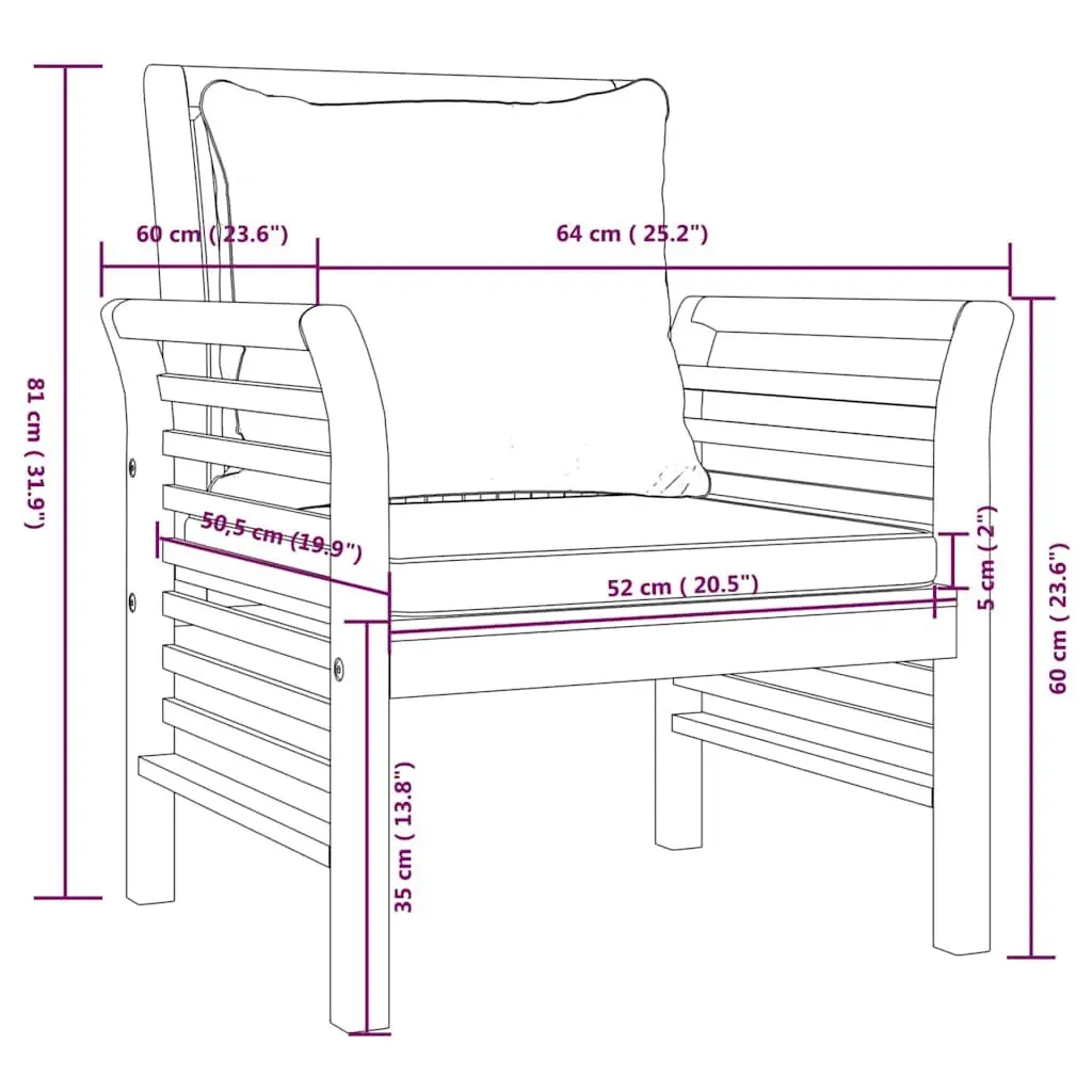 4 Piece Garden Lounge Set Outdoor Use Solid Acacia Wood with Cushions