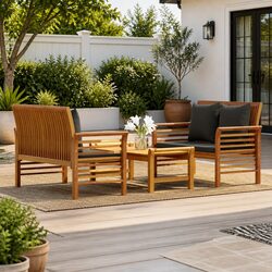 Garden Lounge Set Specifications: 3 Piece Brown Acacia Wood