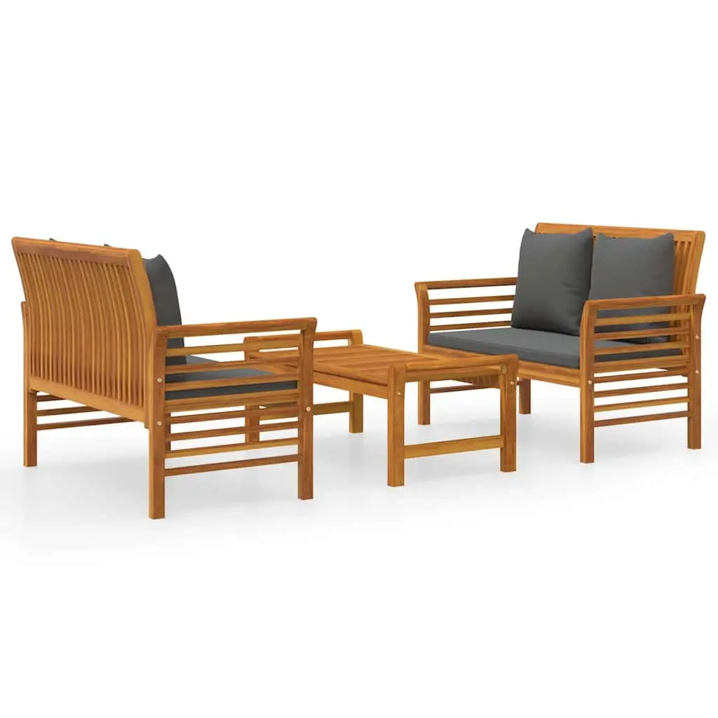 Garden Lounge Set Outdoor Furniture 3 Piece Brown Acacia Wood with Cushions